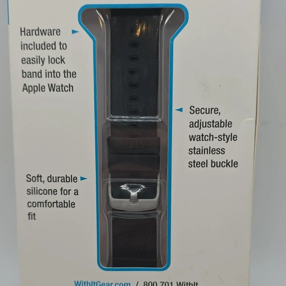 WITHit Black Silicone Replacement Strap Band for Apple Watch Series 42mm & 44mm